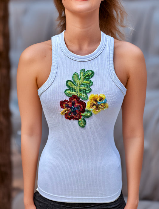 Tropical Bloom – Hand-Beaded Floral Tank Top