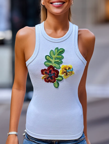 Tropical Bloom – Hand-Beaded Floral Tank Top