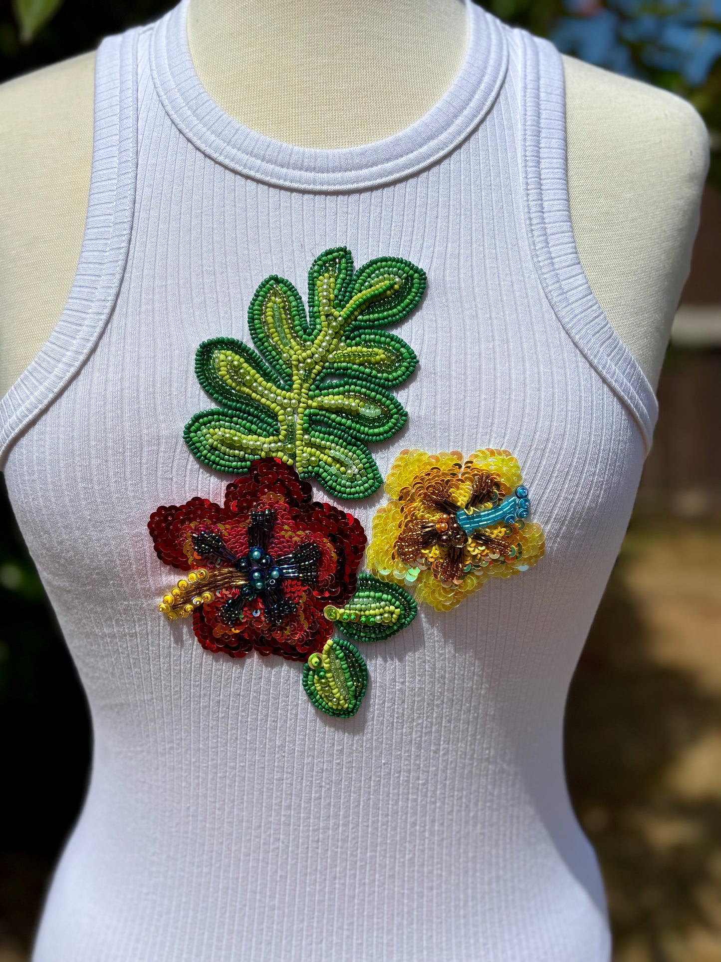 Tropical Bloom – Hand-Beaded Floral Tank Top