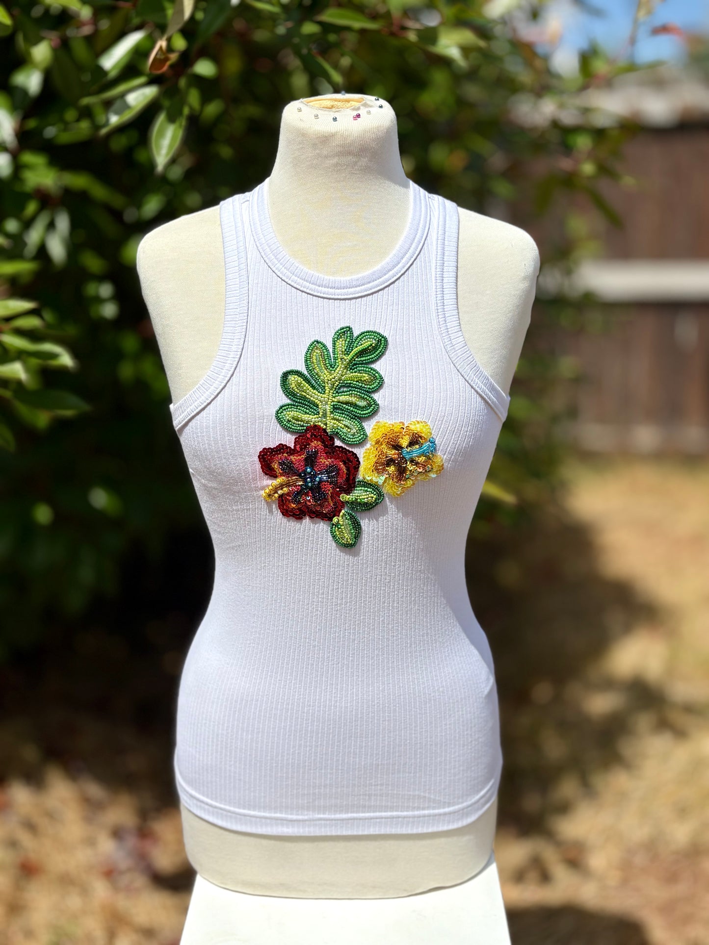 Tropical Bloom – Hand-Beaded Floral Tank Top