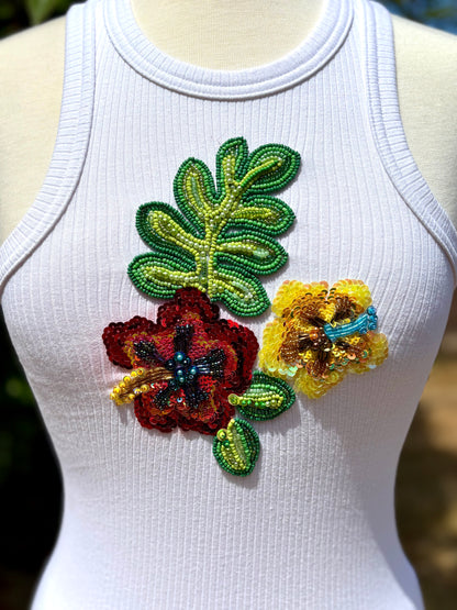 Tropical Bloom – Hand-Beaded Floral Tank Top