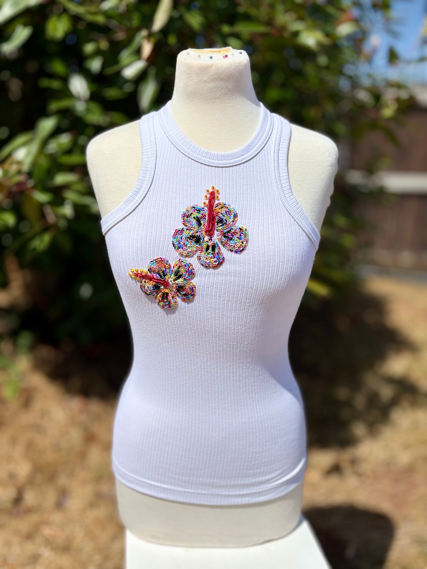 Rainbow Bloom – Hand-Beaded Floral Tank Top