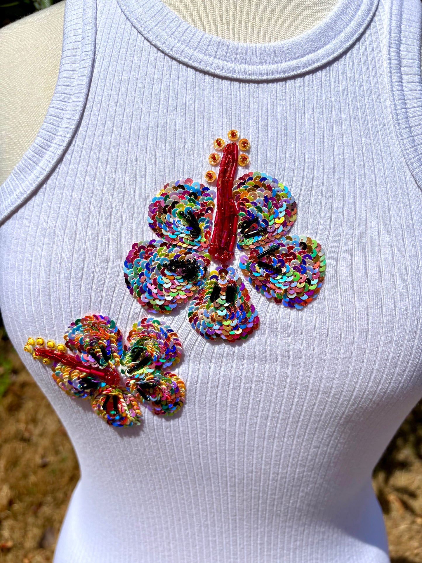 Rainbow Bloom – Hand-Beaded Floral Tank Top