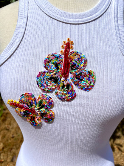 Rainbow Bloom – Hand-Beaded Floral Tank Top