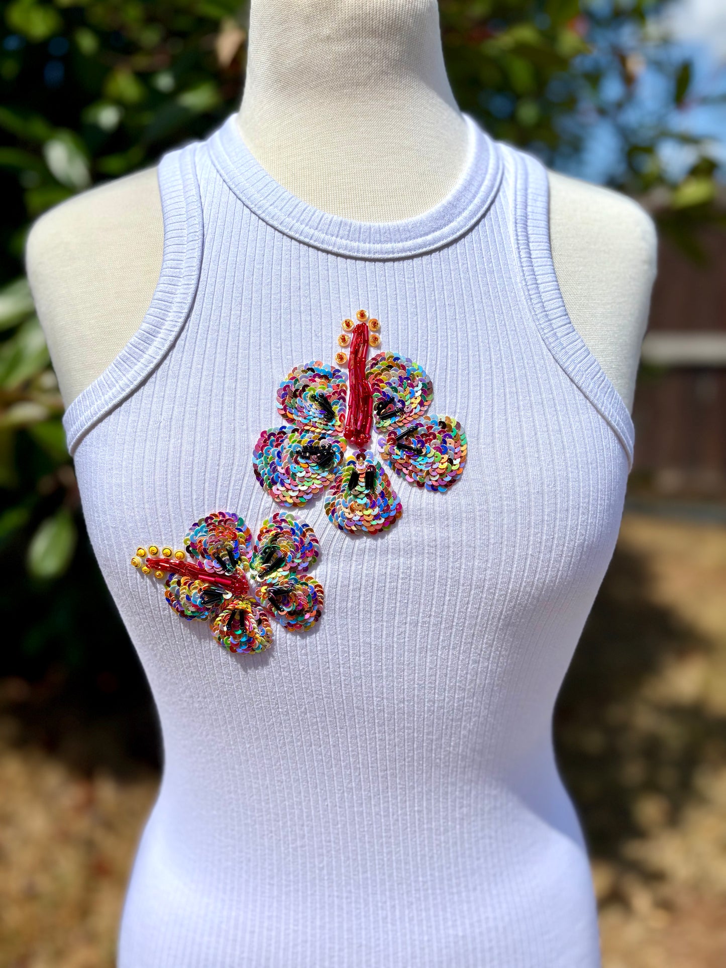 Rainbow Bloom – Hand-Beaded Floral Tank Top