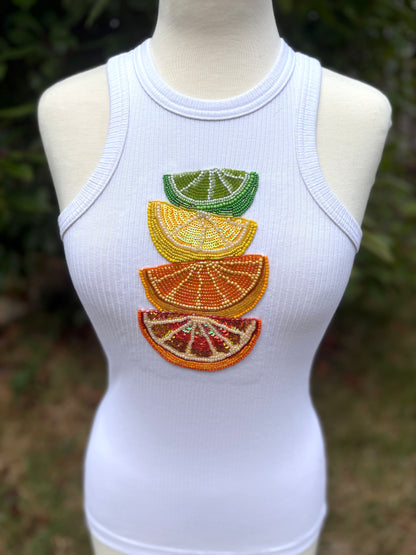 Citrus Bloom – Hand-Beaded Tank Top