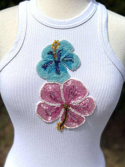 Ocean Bloom – Hand-Beaded Floral Tank Top