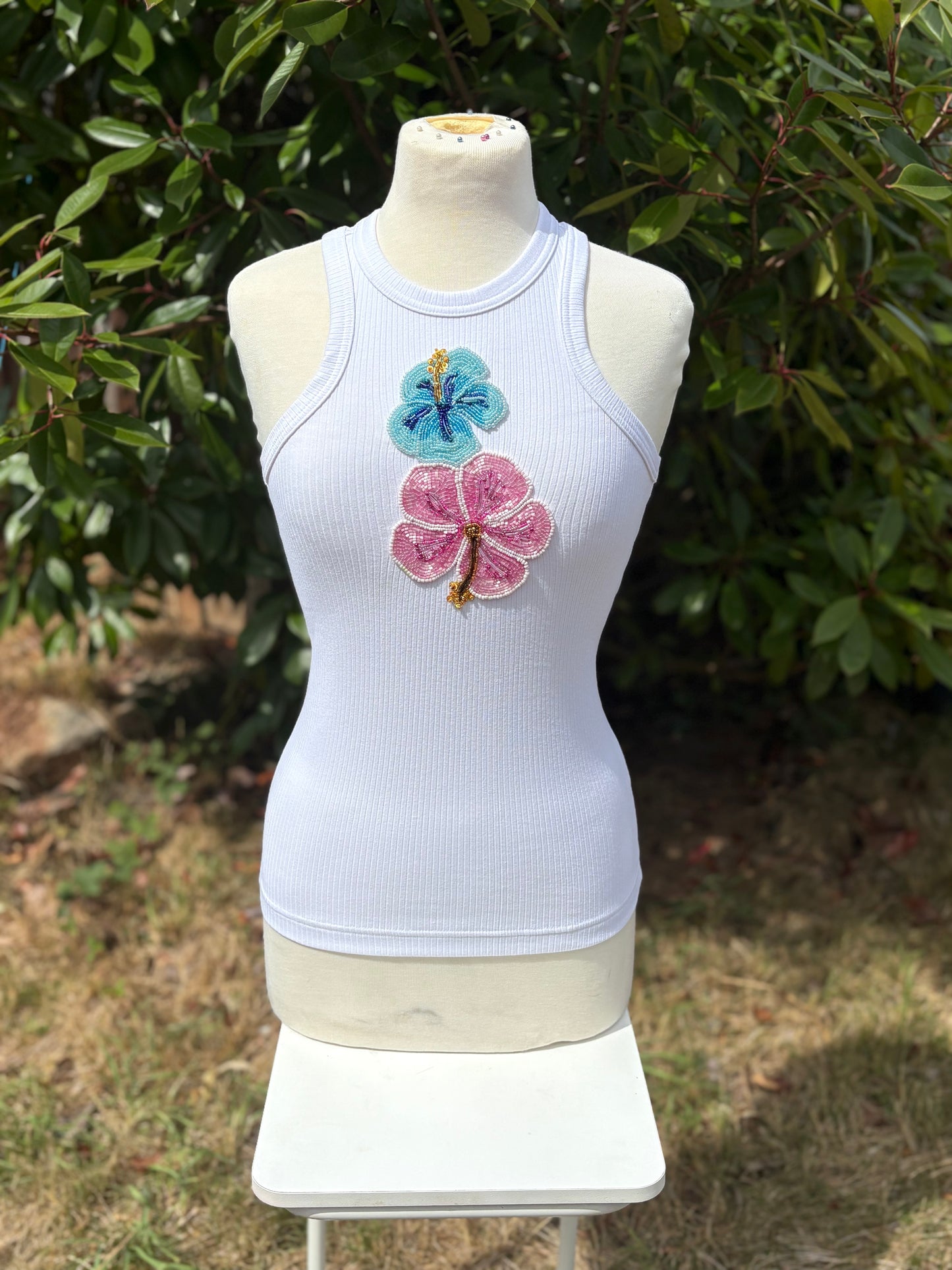 Ocean Bloom – Hand-Beaded Floral Tank Top