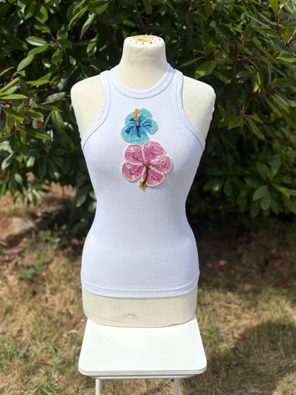 Ocean Bloom – Hand-Beaded Floral Tank Top