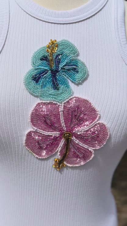 Ocean Bloom – Hand-Beaded Floral Tank Top