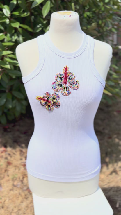 Rainbow Bloom – Hand-Beaded Floral Tank Top